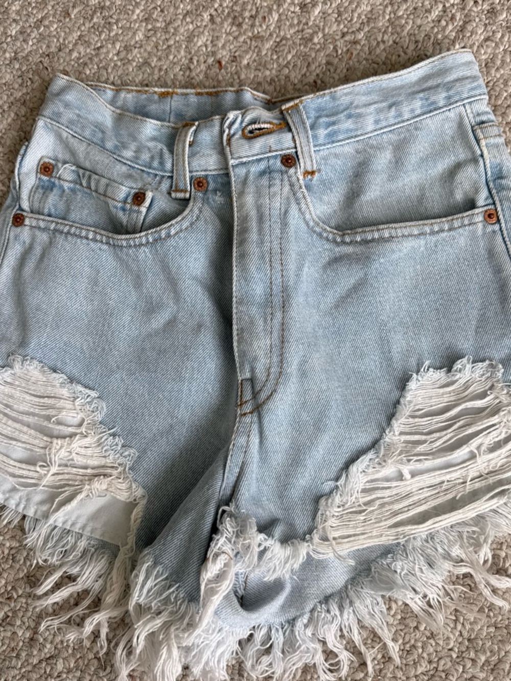 Levi's Light Blue Distressed High-Waist Jean Shorts
